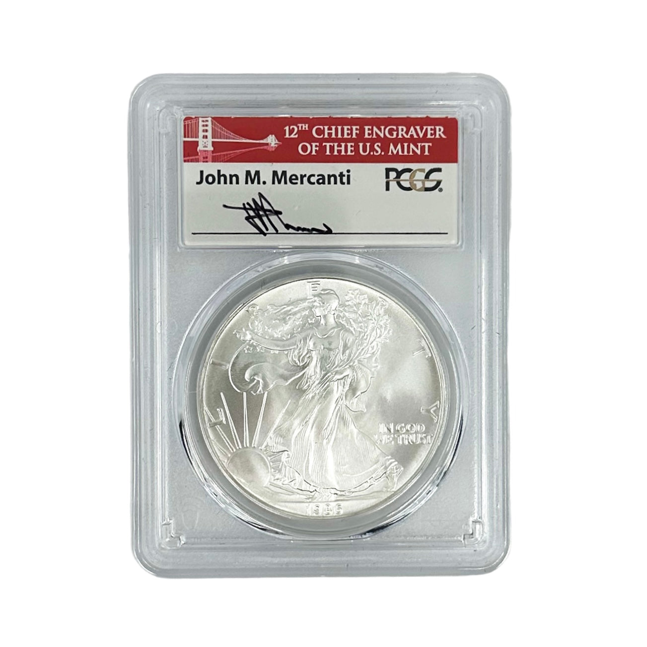 1986-(S) $1 American Silver Eagle - Struck at San Francisco - PCGS MS70 - Signed by John Mercanti (Obverse)