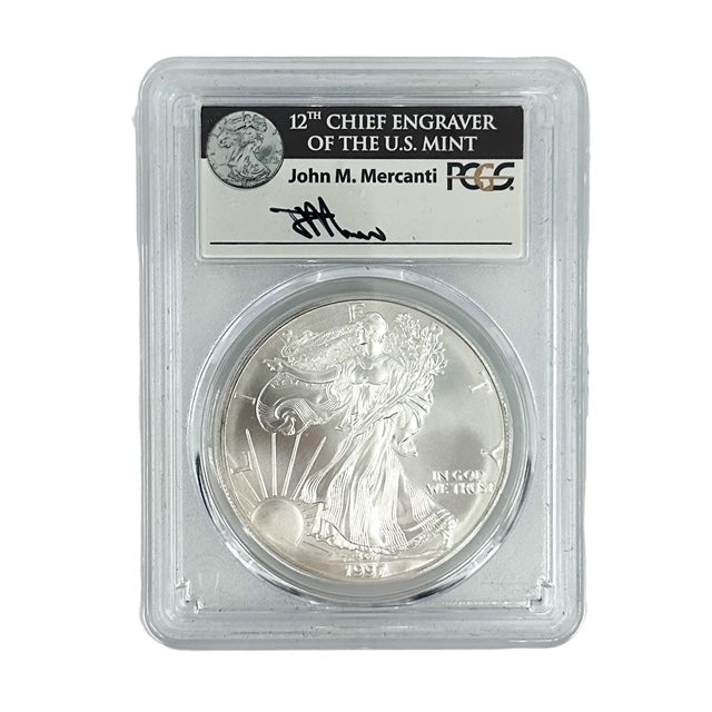 1997 $1 American Silver Eagle - PCGS MS70 - Signed by John Mercanti (Obverse)