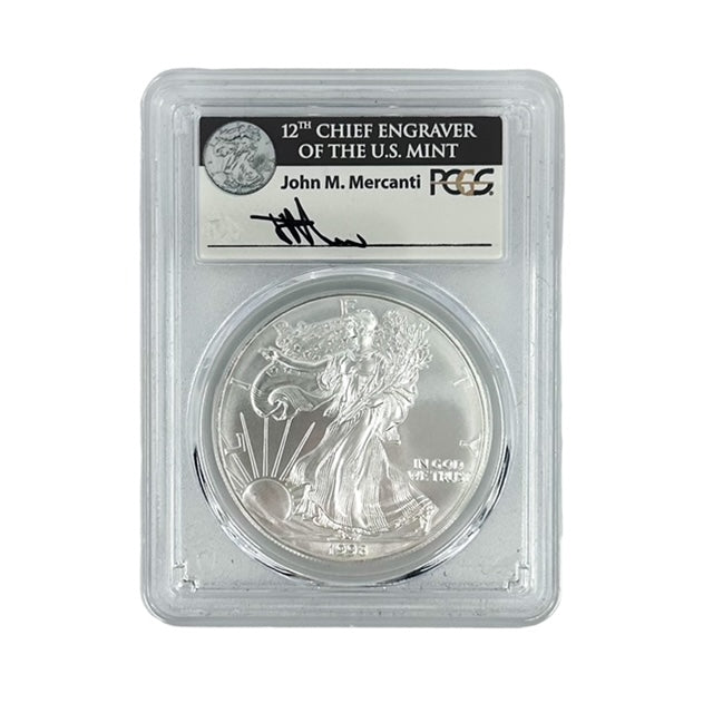 1998 $1 American Silver Eagle - PCGS MS70 - Signed by John Mercanti (Obverse)